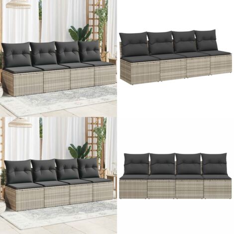 Divano da Giardino con Cuscini 4 Posti Grigio Chiaro Polyrattan - Sedute da esterno - Cuscini da seduta