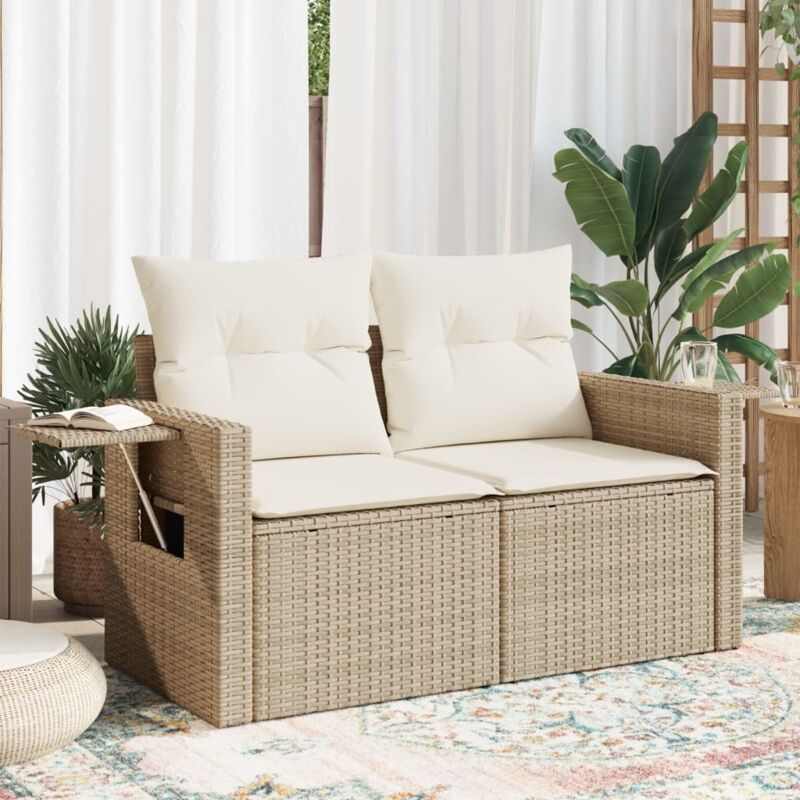 Divano Da Giardino Con Cuscini A 2 Posti Beige In Polyrattan Vidaxl