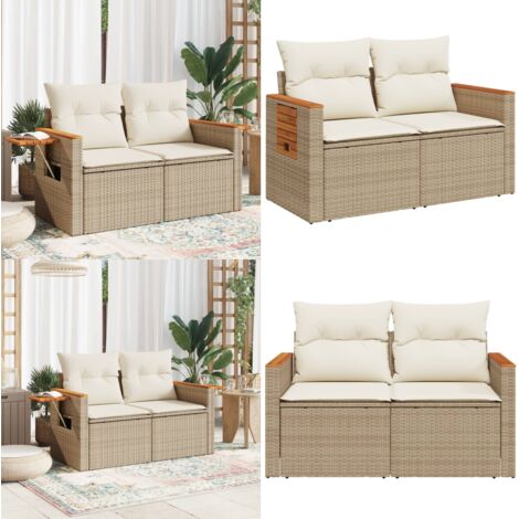 Divano da Giardino con Cuscini a 2 Posti Beige in Polyrattan - Divano da esterno - Cuscini per divano