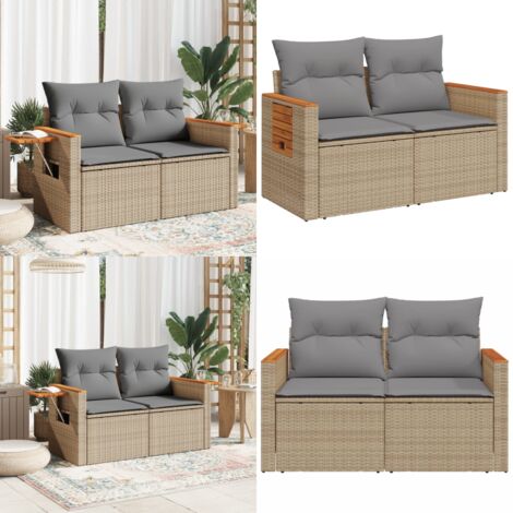 Divano da Giardino con Cuscini a 2 Posti Beige in Polyrattan - Divano da esterno - Cuscini per divano