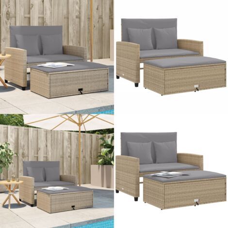 Divano da Giardino con Cuscini a 2 Posti Beige in Polyrattan - Divano da esterno - Panca da giardino