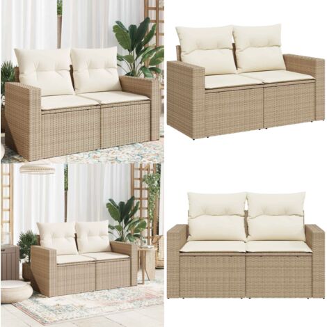 Divano da Giardino con Cuscini a 2 Posti Beige in Polyrattan - Seduta da esterno - Cuscino da giardino