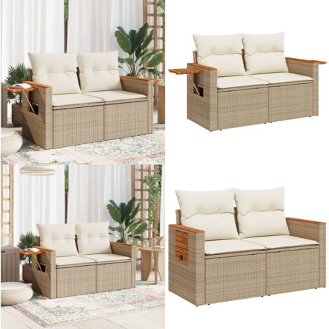 Divano da Giardino con Cuscini a 2 Posti Beige in Polyrattan - Seduta da giardino - Cuscini da giardino