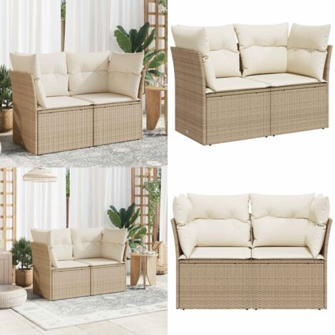 Divano da Giardino con Cuscini a 2 Posti Beige in Polyrattan - Seduta da giardino - Cuscini da giardino