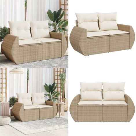Divano da Giardino con Cuscini a 2 Posti Beige in Polyrattan - Seduta da giardino - Cuscino da giardino