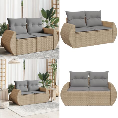 Divano da Giardino con Cuscini a 2 Posti Beige in Polyrattan - Seduta da giardino - Cuscino da giardino