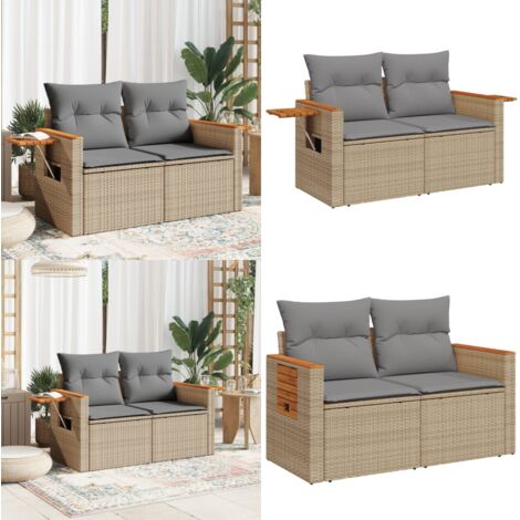 Divano da Giardino con Cuscini a 2 Posti Beige in Polyrattan - Seduta da giardino - Cuscino da giardino