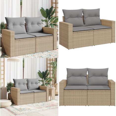 Divano da Giardino con Cuscini a 2 Posti Beige in Polyrattan - Seduta da giardino - Cuscino da giardino