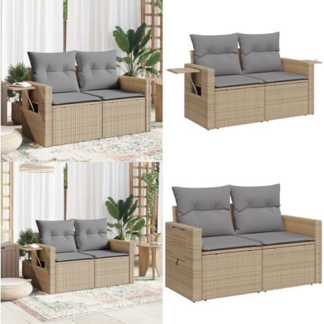 Divano da Giardino con Cuscini a 2 Posti Beige in Polyrattan - Seduta da giardino - Cuscino da giardino