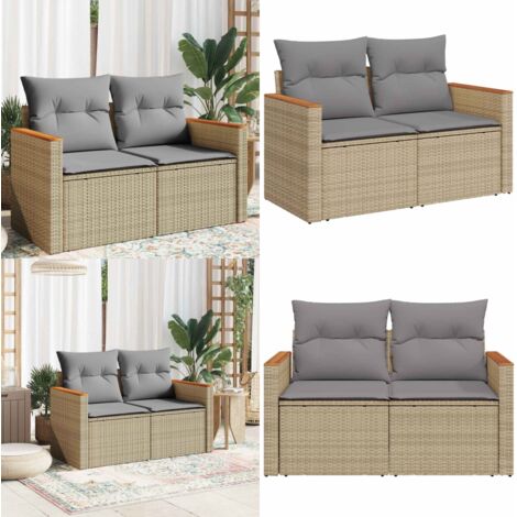 Divano da Giardino con Cuscini a 2 Posti Beige in Polyrattan - Seduta da giardino - Cuscino da giardino