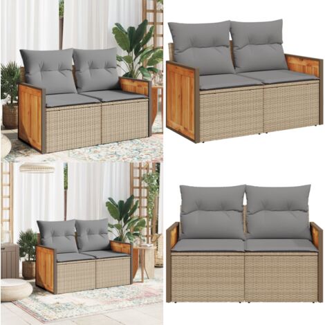 Divano da Giardino con Cuscini a 2 Posti Beige in Polyrattan - Seduta da giardino - Cuscino da giardino