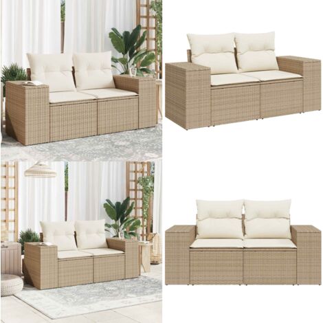 Divano da Giardino con Cuscini a 2 Posti Beige in Polyrattan - Seduta da giardino - Cuscino da giardino
