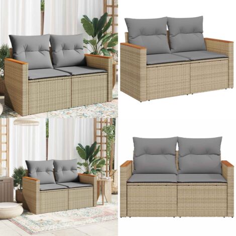 Divano da Giardino con Cuscini a 2 Posti Beige in Polyrattan - Seduta esterna - Cuscini per divano