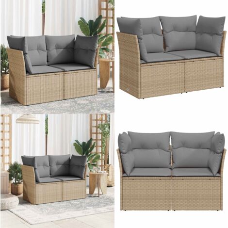 Divano da Giardino con Cuscini a 2 Posti Beige in Polyrattan - Seduta esterna - Cuscini per divano