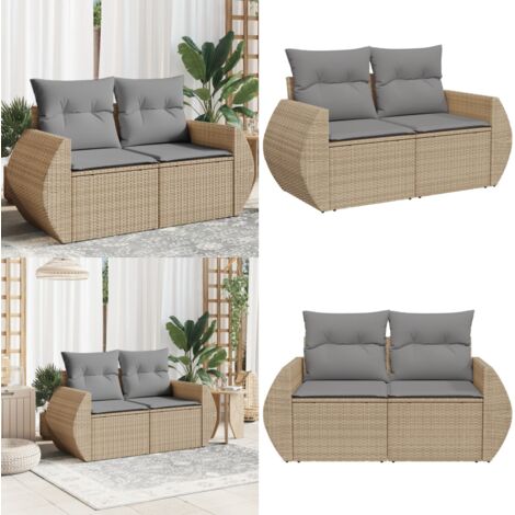 Divano da Giardino con Cuscini a 2 Posti Beige in Polyrattan - Seduta esterna - Cuscini per divano