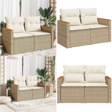 Divano da Giardino con Cuscini a 2 Posti Beige in Polyrattan - Seduta esterna - Cuscini per divano