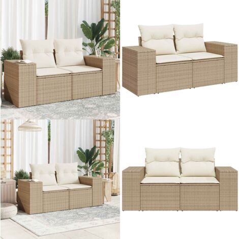 Divano da Giardino con Cuscini a 2 Posti Beige in Polyrattan - Seduta esterna - Cuscini per divano