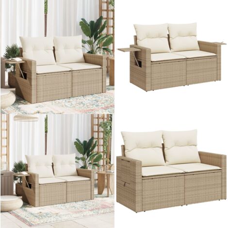 Divano da Giardino con Cuscini a 2 Posti Beige in Polyrattan - Seduta esterna - Cuscini per divano