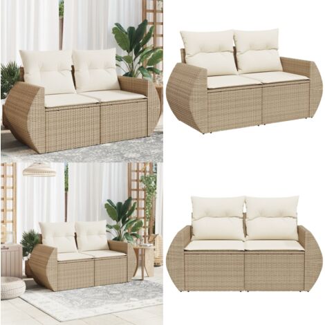 Divano da Giardino con Cuscini a 2 Posti Beige in Polyrattan - Seduta esterna - Cuscini per divano