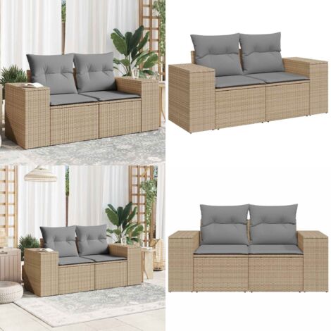 Divano da Giardino con Cuscini a 2 Posti Beige in Polyrattan - Seduta esterna - Cuscini per divano