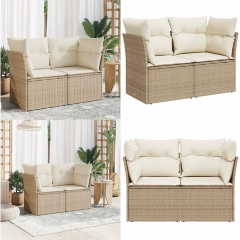 Divano da Giardino con Cuscini a 2 Posti Beige in Polyrattan - Seduta esterna - Cuscini per divano