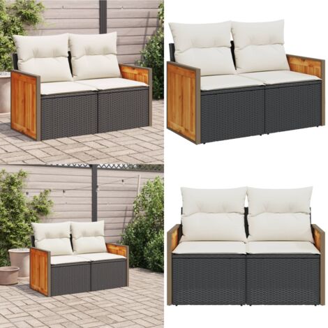 Divano da Giardino con Cuscini a 2 Posti Nero in Polyrattan - Cuscini da esterno - Rattan pe