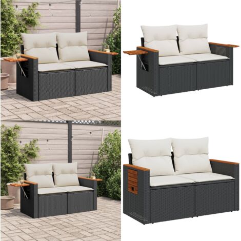 Divano da Giardino con Cuscini a 2 Posti Nero in Polyrattan - Divano da esterno - Cuscini per divano