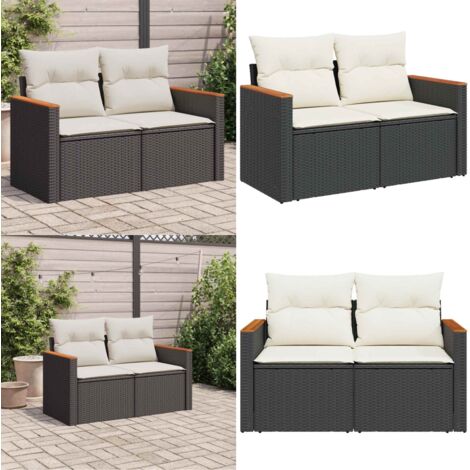 Divano da Giardino con Cuscini a 2 Posti Nero in Polyrattan - Divano da esterno - Cuscini per divano