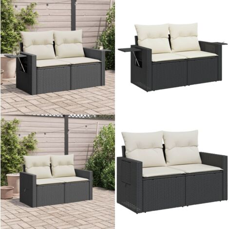 Divano da Giardino con Cuscini a 2 Posti Nero in Polyrattan - Divano da esterno - Cuscini per divano