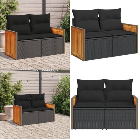 Divano da Giardino con Cuscini a 2 Posti Nero in Polyrattan - Divano da esterno - Cuscini per divano