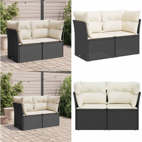 Divano da Giardino con Cuscini a 2 Posti Nero in Polyrattan - Seduta da esterno - Cuscino da giardino