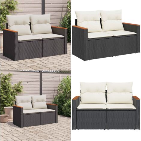 Divano da Giardino con Cuscini a 2 Posti Nero in Polyrattan - Seduta da giardino - Cuscino da giardino