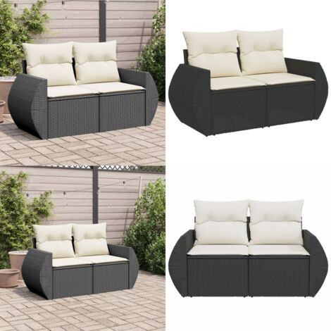 Divano da Giardino con Cuscini a 2 Posti Nero in Polyrattan - Seduta da giardino - Cuscino da giardino