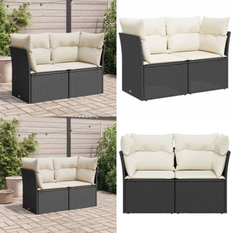 Divano da Giardino con Cuscini a 2 Posti Nero in Polyrattan - Seduta esterna - Cuscini da giardino
