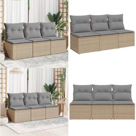Divano da Giardino con Cuscini a 3 Posti Beige in Polyrattan - Cuscini da seduta - Rattan PE