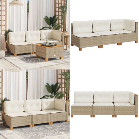 Divano da Giardino con Cuscini a 3 Posti Beige in Polyrattan - Cuscini da seduta - Rattan sintetico