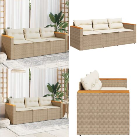 Divano da Giardino con Cuscini a 3 Posti Beige in Polyrattan - Cuscini per divano - Rattan sintetico