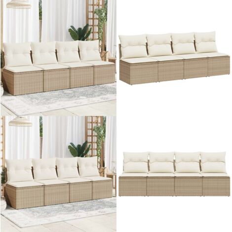 Divano da Giardino con Cuscini a 4 Posti Beige in Polyrattan - Sedute esterne - Cuscini per divano