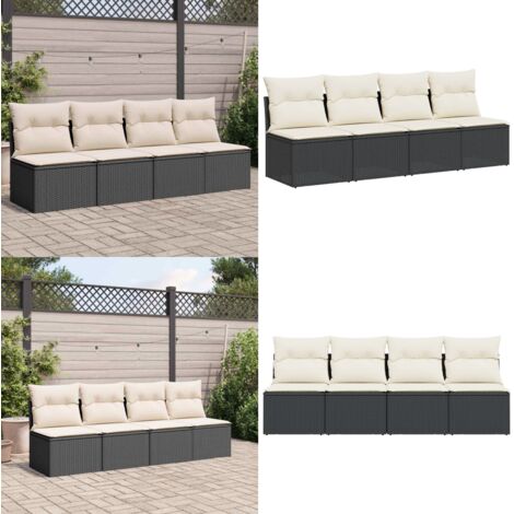 Divano da Giardino con Cuscini a 4 Posti Nero in Polyrattan - Cuscini da seduta - Rattan PE