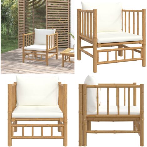Divano da Giardino con Cuscini Bianco Crema in Bambù - Seduta esterna - Cuscini da giardino