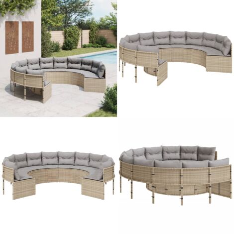 Divano da Giardino con Cuscini Circolare Beige in Polyrattan - Cuscini per divano - Rattan PE