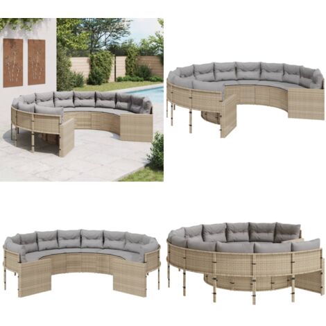 Divano da Giardino con Cuscini Circolare Beige in Polyrattan - Cuscini per divano - Rattan PE