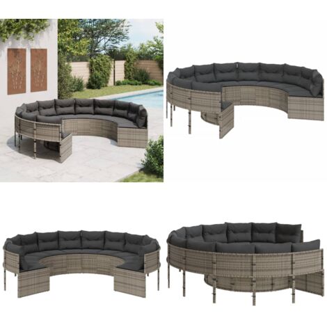 Divano da Giardino con Cuscini Circolare Grigio in Polyrattan - Cuscini per divano - Rattan PE