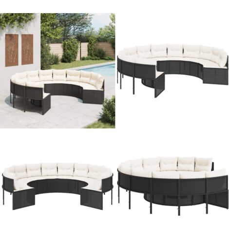 Divano da Giardino con Cuscini Circolare Nero in Polyrattan - Cuscini per divano - Rattan PE