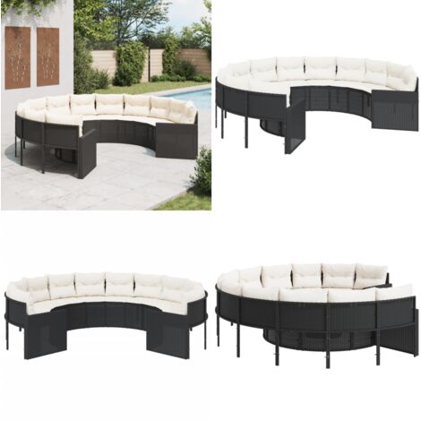 Divano da Giardino con Cuscini Circolare Nero in Polyrattan - Cuscini per divano - Rattan PE