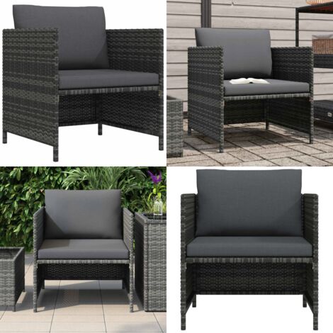 Divano da Giardino con Cuscini Grigio in Polyrattan - Poltrona da giardino - Rattan PE