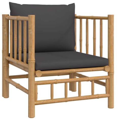 Divano da Giardino con Cuscini Grigio Scuro in Bambù vidaXL