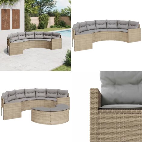 Divano da Giardino con Cuscini Semicircolare Beige Polyrattan - Cuscini per divano - Rattan PE