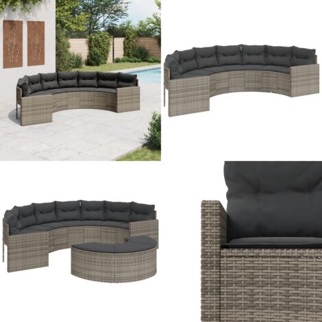 Divano da Giardino con Cuscini Semicircolare Grigio Polyrattan - Cuscini per divano da giardino - Rattan PE