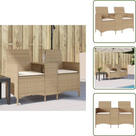 Divano da giardino con cuscini - vidaXL Divano Giardino 2 Posti con Tavolo e Cuscini Beige Polyrattan - Divano da giardino resistente ai raggi UV